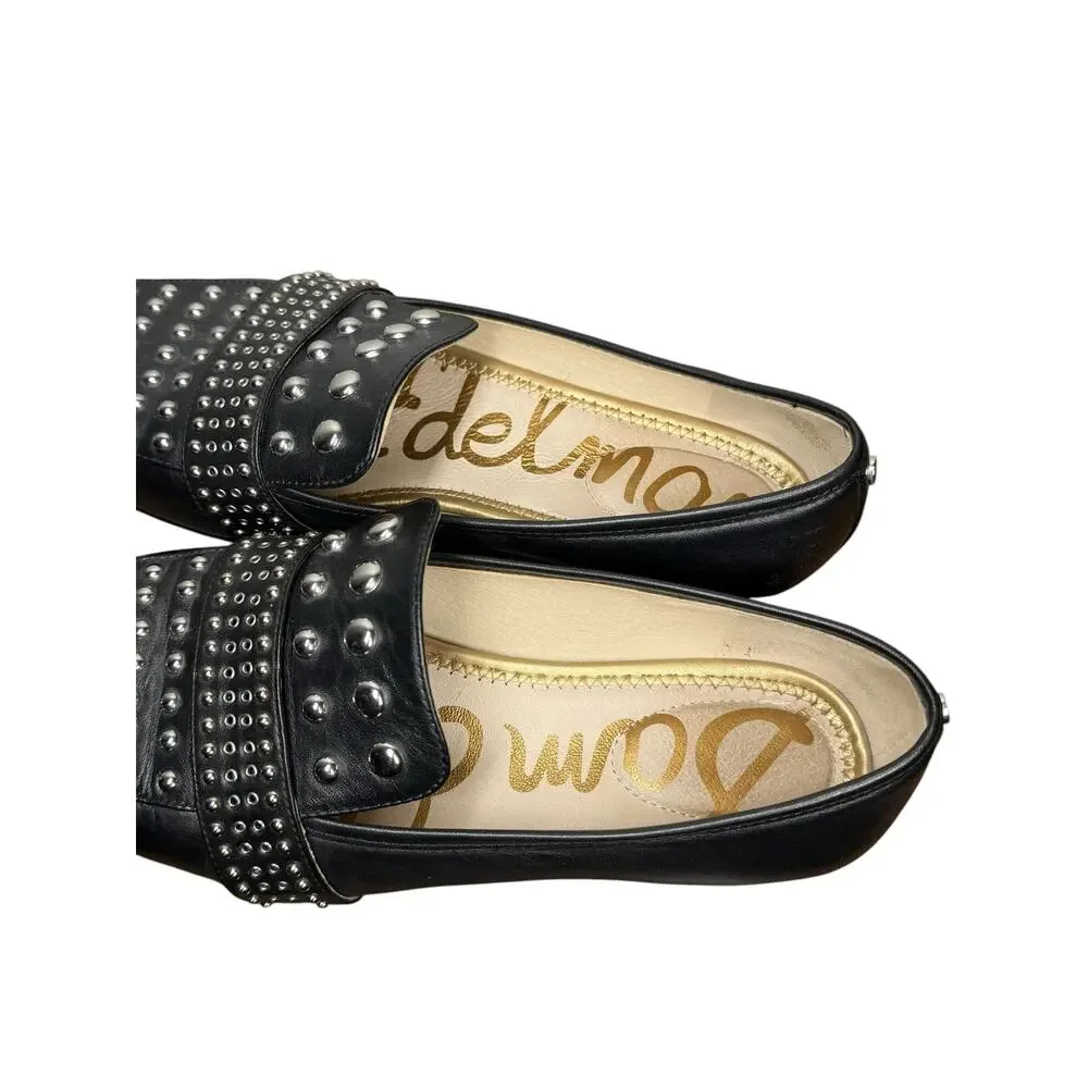 Sam Edelman Silver Studded Black Leather Chesney Loafer Size Women's 9.5